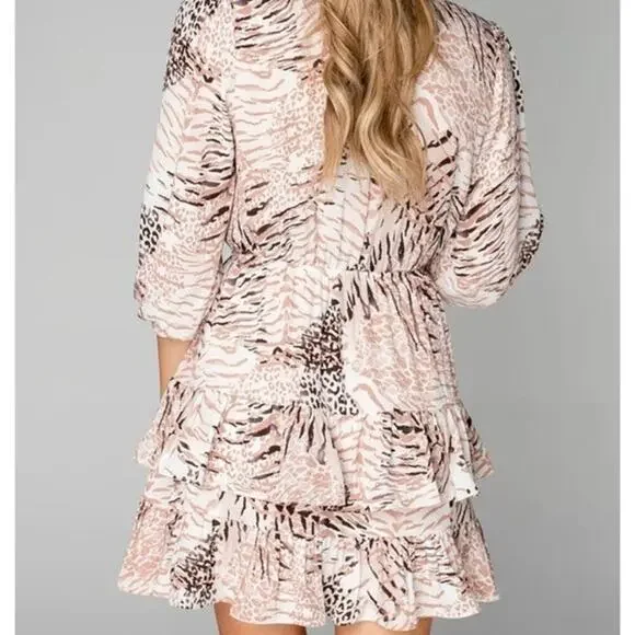 Buddy Love Sadie Tie Front Ruffle Dress Size Small Animal Print - Picture 2 of 8